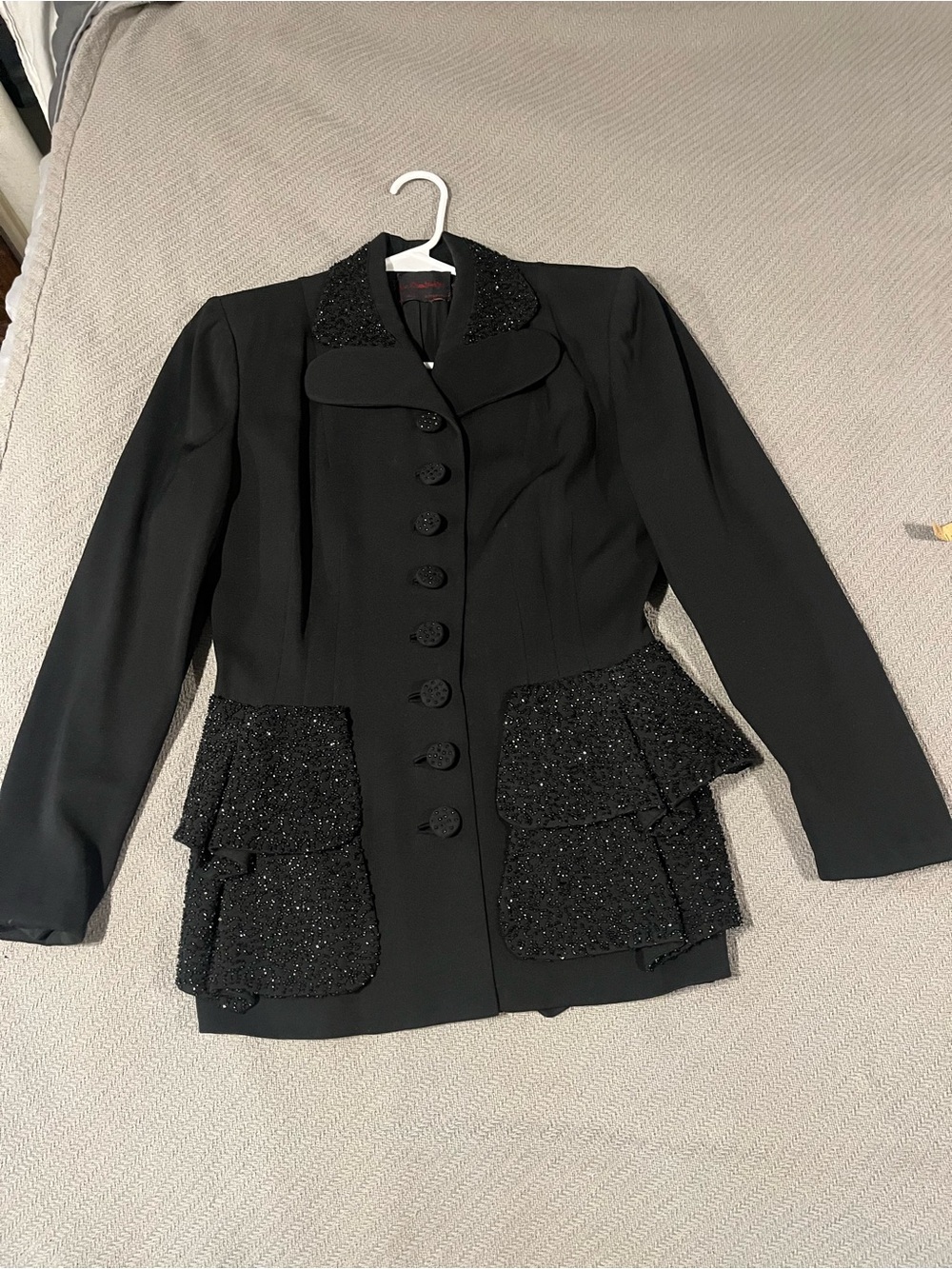 Vintage Classic Black Women's Tailored Blazer with Beaded Trim